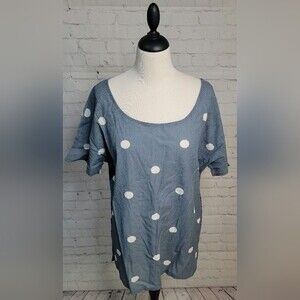 MISSLOOK Blue White Large Polka dots Sz XXL Scoop Neck Short Sleeve Tunic Top